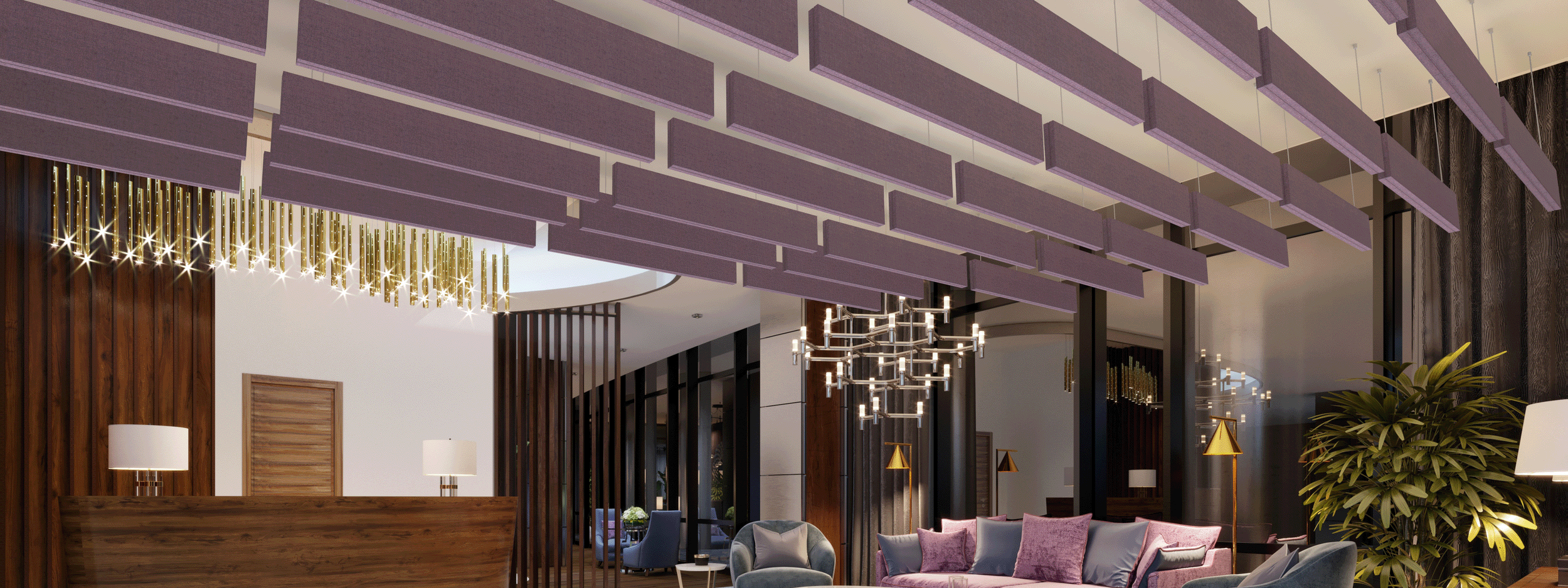 Rigid Acoustic Baffles in Hotel Lobby