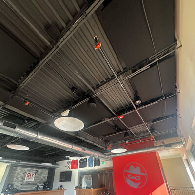 Fabric Wrapped Acoustic Ceiling Panels at Sly Bandit Brewing