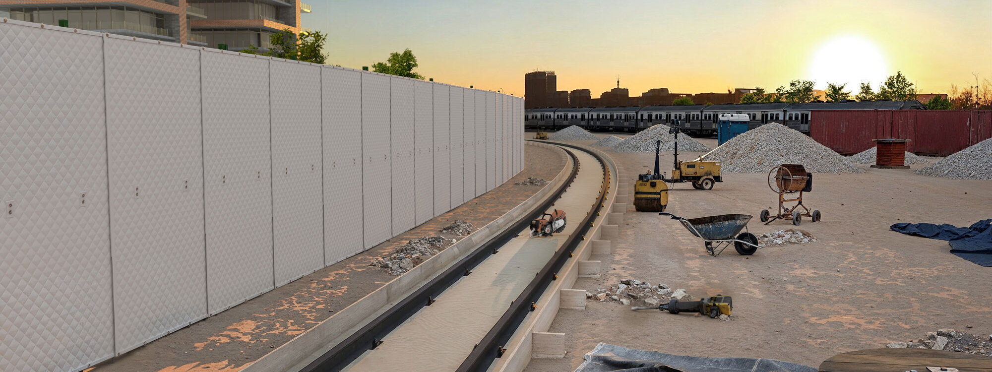 Exterior Acoustic Noise Barrier Composite Panels at Railroad Construction