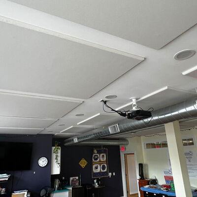 Fabric Wrapped Ceiling Panel in Community Room