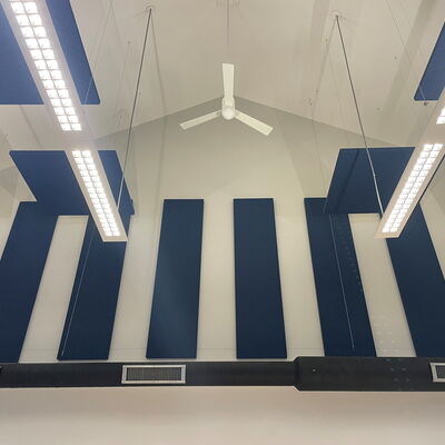 Fabric Wrapped Wall Panels and Clouds in Lab