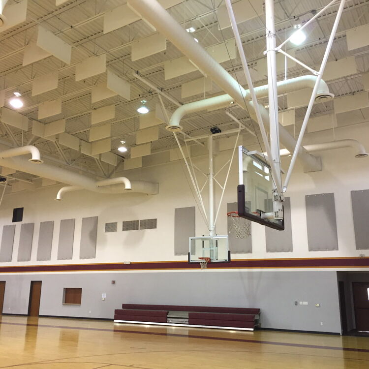 Semi-Rigid Acoustical Baffles and Wall Panels in Gymnasium